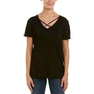 Philanthropy Women's Black Short Sleeve Criss-Cross Neckline Robbie Top Size XS